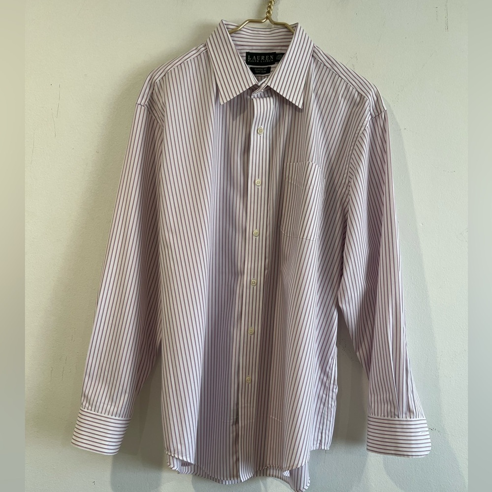 Ralph Lauren Purple Striped Dress Shirt 17 1/2